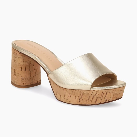 Veronica Beard Dali 70MM Metallic Leather Platform Sandals - Picture 1 of 12